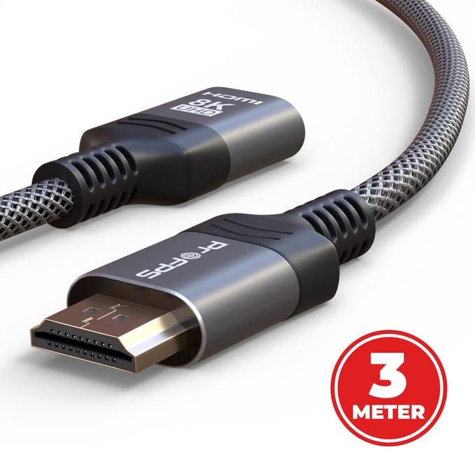 ProFPS HDMI Verlengkabel M/F - 3 Meter - HDMI 2.1 - 8K 60Hz - 48Gbps
