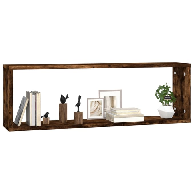 vidaXL - Wandschappen - kubus - 2 - st - 80x15x26,5 - cm - hout - gerookt - eikenkleurig