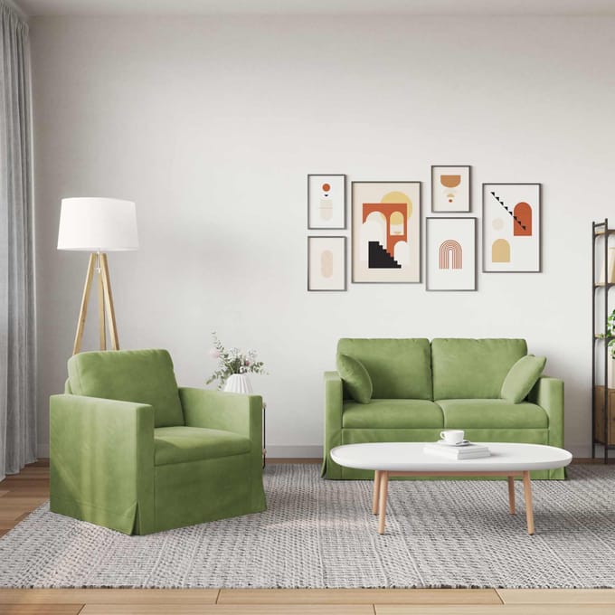 vidaXL Bankstel 2 pcs Lichtgroen 138 x 78 x 80 cm Fluweel