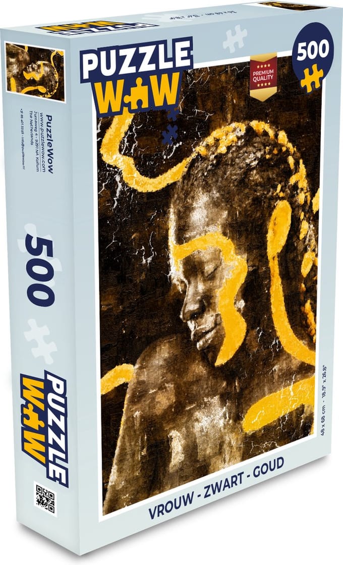 Puzzel Vrouw - Zwart - Goud - Legpuzzel - Puzzel 500 stukjes