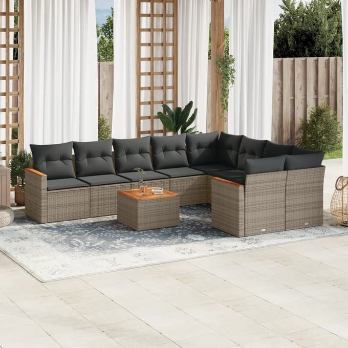 vidaXL - 10-delige - Loungeset - met - kussens - poly - rattan - grijs