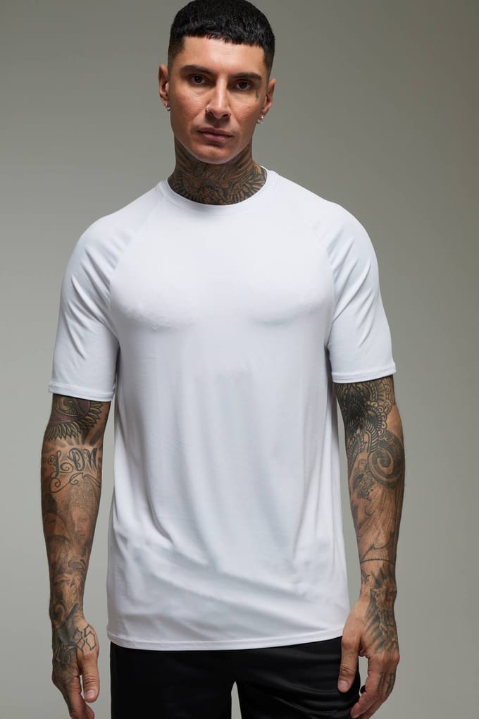 Tall Men's Active Lightweight Essentials Gym Regular Fit Raglan T-shirt | White | Size Medium