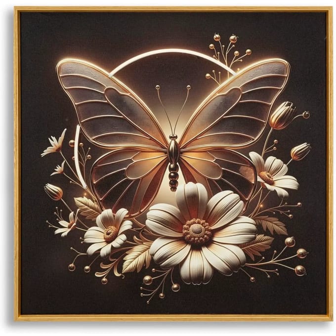 Schilderij On Canvas With Led Butterfly Laquared With Framecm 50x4 X50
