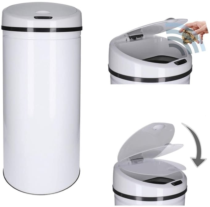 Sensor Afvalemmer 40L - Automatisch Openen, RVS, Wit