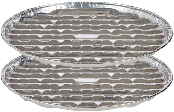 Kinvara BBQ/barbecue rooster grill - aluminium trays - 8x - open structuur - D32 cm - wegwerp - zilver