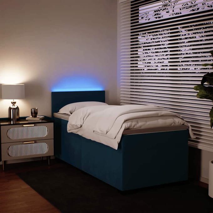 vidaXL - Boxspring - met - matras - fluweel - blauw - 90x200 - cm
