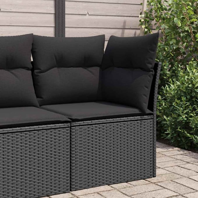 vidaXL - Tuinhoekbank - met - kussens - zwart - poly - rattan