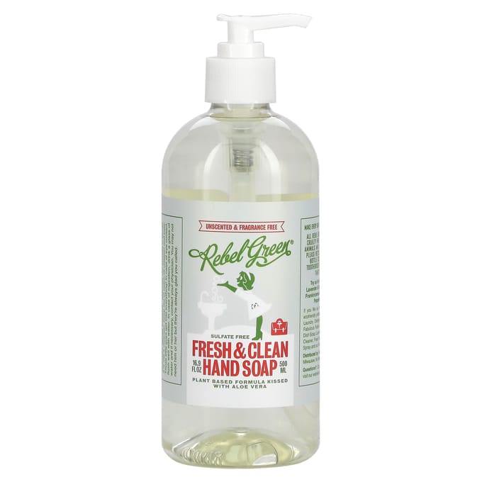 Rebel Green, Fresh & Clean Hand Soap, Unscented, 16.9 fl oz (500 ml) white