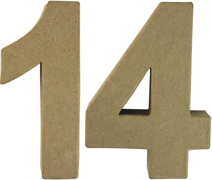 Rayher hobby Papier mache 3D cijfer 14 - 15 x 9 x 3 cm - Knutsel cijfers leeftijden