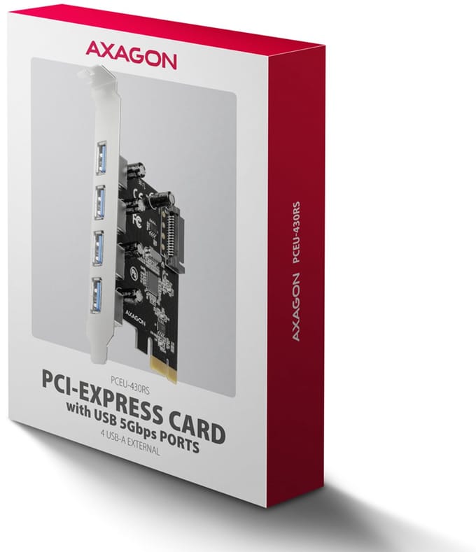 AXAGON PCEU-430RS PCIe card - 4x USB 5Gbps port, SATA power, Renesas PD720201, SP
