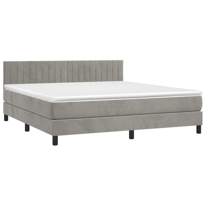 vidaXL - Boxspring - met - matras - en - LED - fluweel - lichtgrijs - 180x200 - cm