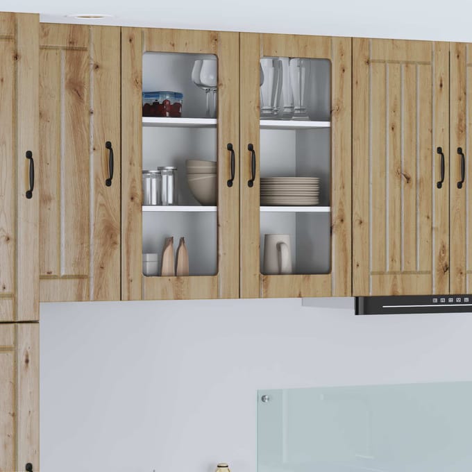 vidaXL - Wandglas - Kasten - LUCCA - Artisanaal - eiken - 80 - x - 31 - x - 80 - cm