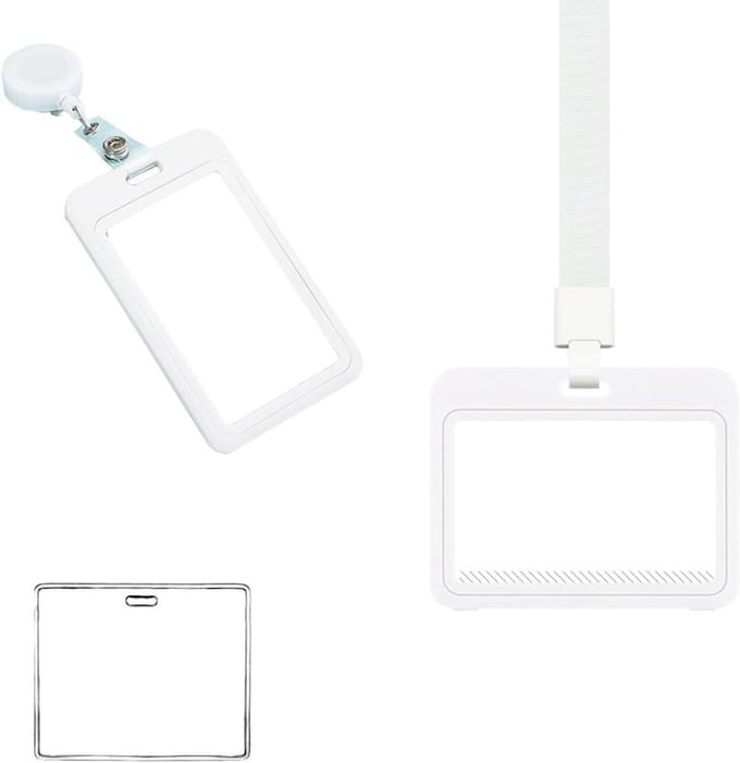 Badgehouder met Lanyard - Kaarthouder ID Clip - Professioneel Organiseren - Horizontale Verticale Sleuven - 3 Stuks - Wit