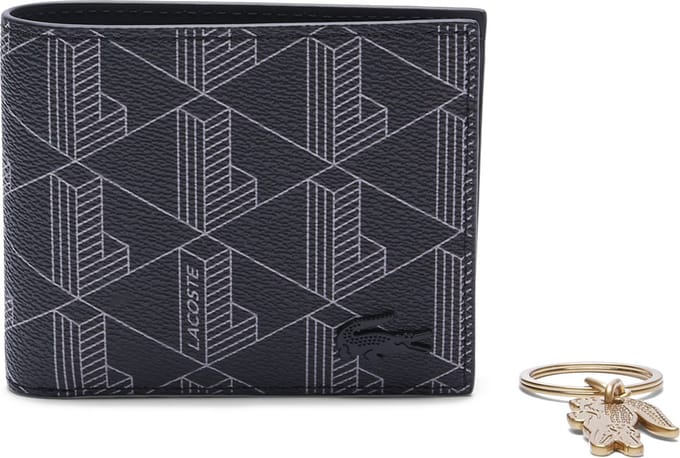 LACOSTE portemonnee sleutelhanger The Blend Billfold Key Ring Box Monogram Noir Gris zwart