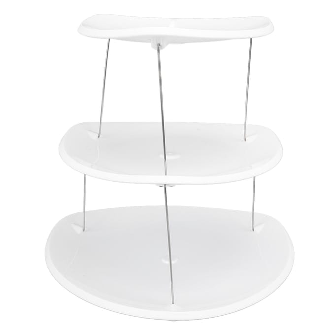 Dessertstandaard Wit Plastic Roestvrij Staal Multifunctioneel Opvouwbaar 3 Lagen Dessert Serveertoren Triangular