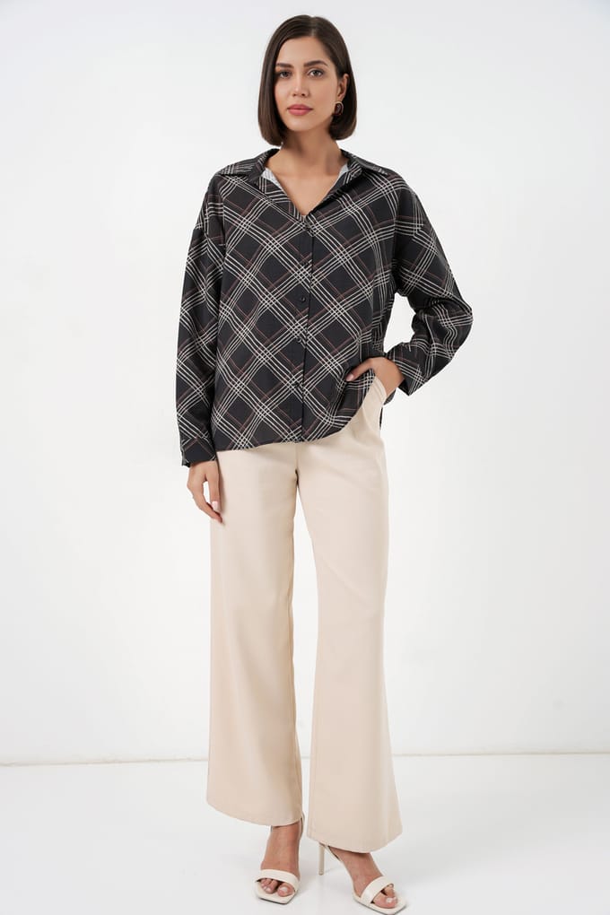 Overmaatse Geruite Blouse met Knopen