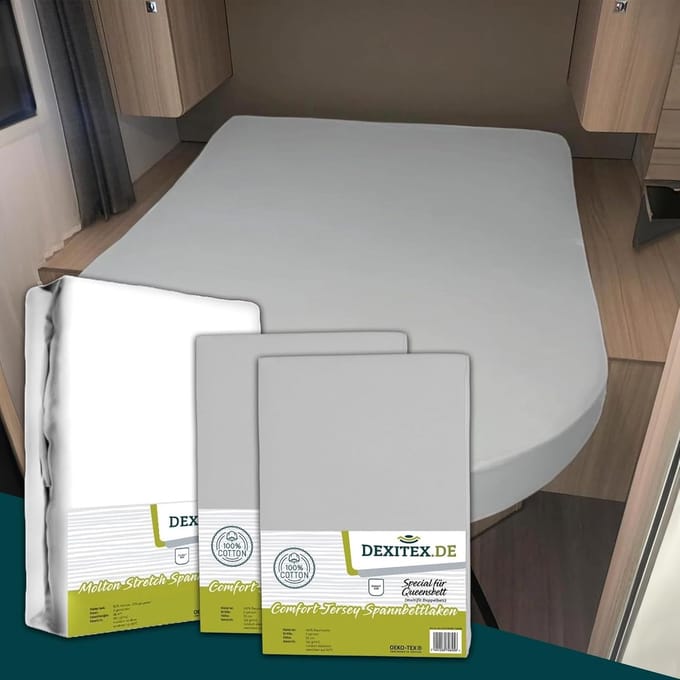 Dexitex 2 x Jersey Hoeslakens Licht grijs & 1 x molton pakket Queensbed/Eilandbed