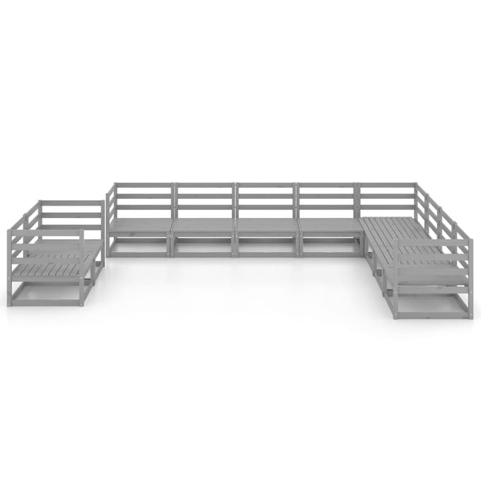 vidaXL - 10-delige - Loungeset - massief - grenenhout - grijs