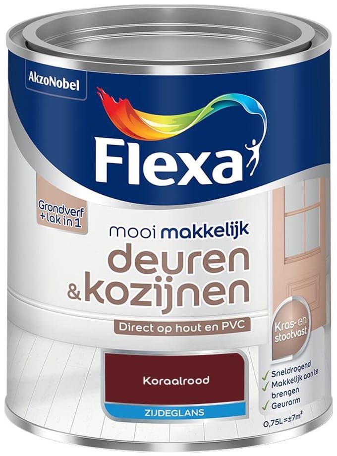 Flexa - Mooi Makkelijk Deuren & Kozijnen Zijdeglans - Koraalrood - Mengverf - 750 Ml
