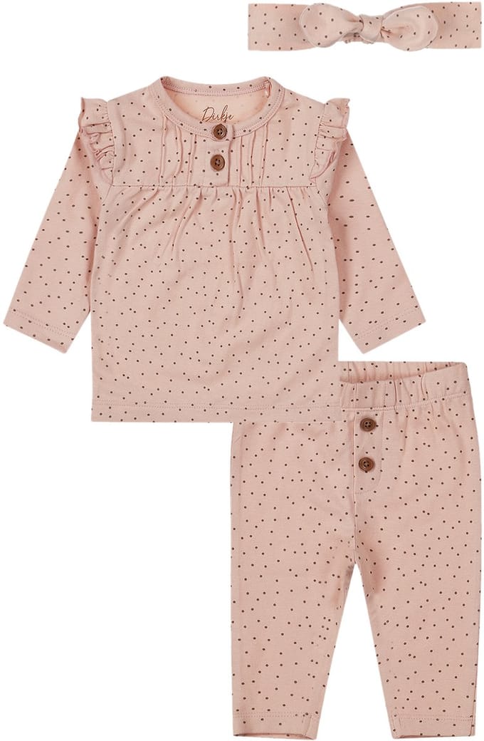Dirkje - Basic Collection - BIO COTTON - Broekje en shirt Light dusty pink met stipje - Maat 86