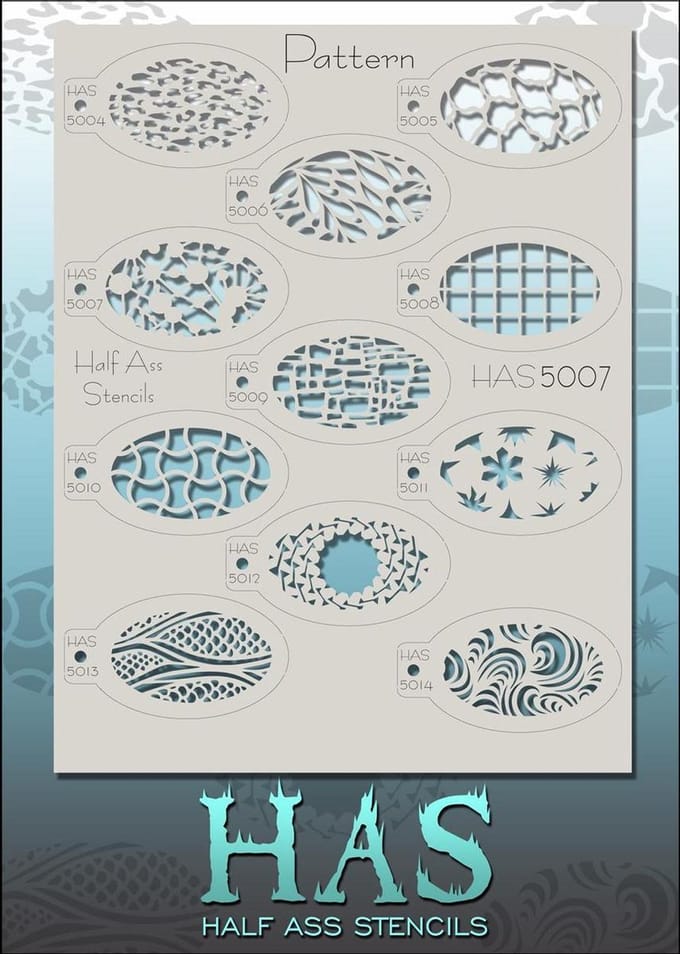 Bad Ass Half Ass Stencil set Nr. 5007 Pattern - HAS5007 - Schmink sjabloon - Bad Ass Stencil - Geschikt voor schmink en airbrush