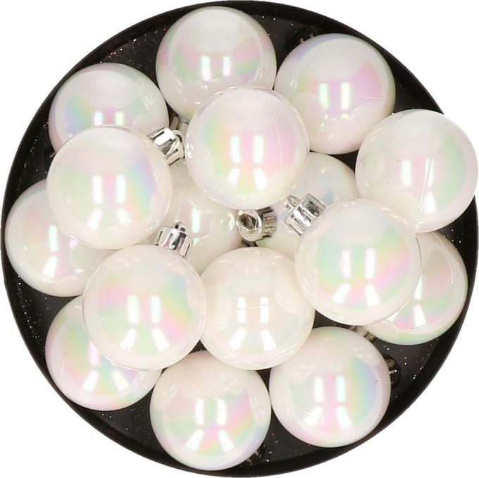 Decoris kleine kerstballen - 16x st - wit parelmoer - 4 cm - kunststof - kerstversiering
