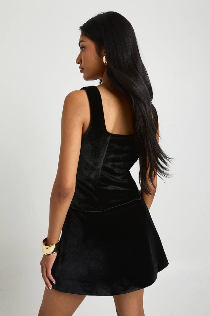 boohoo Dames Fluwelen corsettop | Zwart | Maat: 34