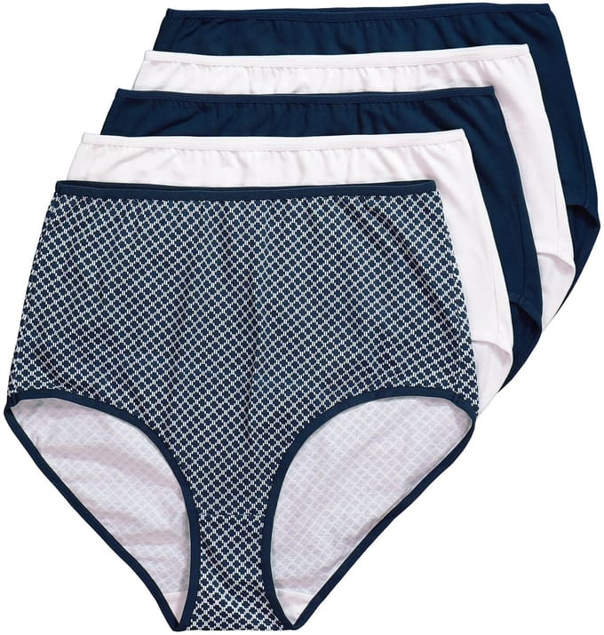 Ulla Popken - Dames - Maxislips set van 5 motief/effen hoge taille - Nachtblauw - Maat 46+
