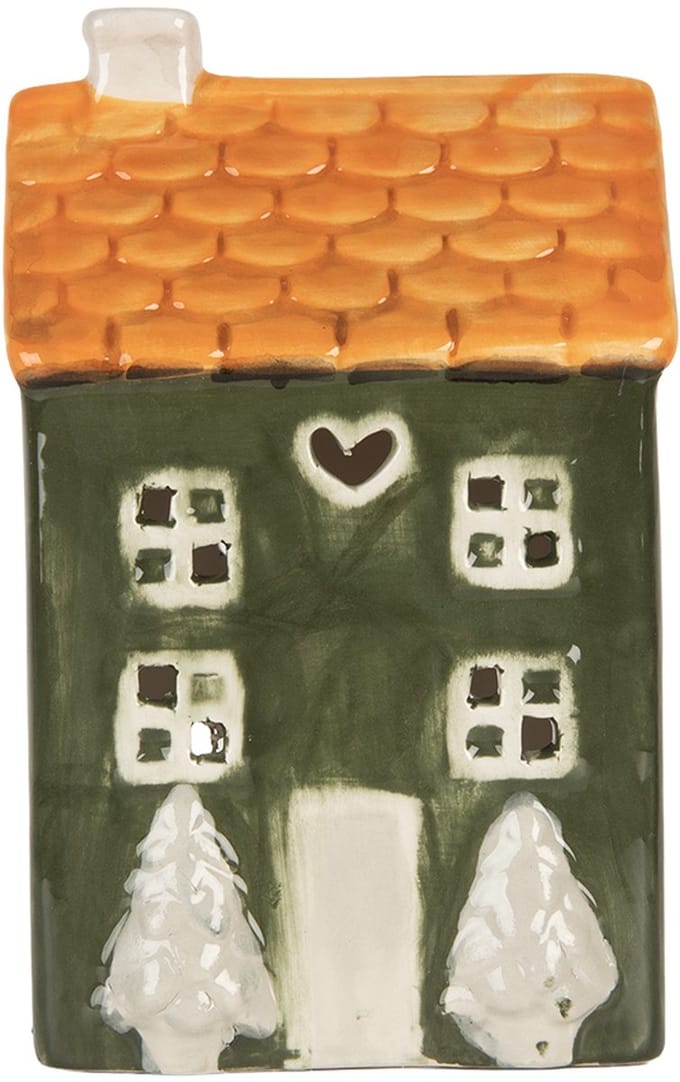 Clayre & Eef Waxinelichthouder Huis 9x8x15 cm Groen Keramiek
