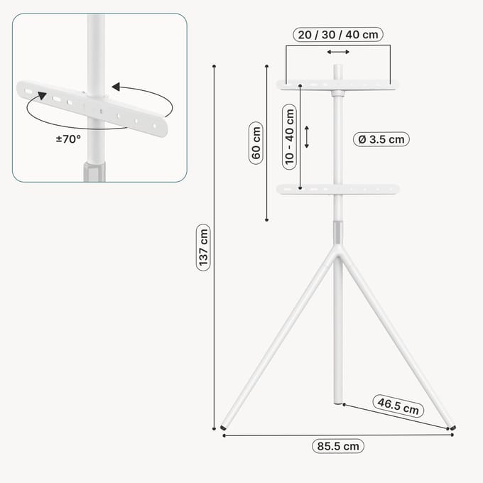 TV standaard Valle Tv statief 137x86x47 cm tot 65 inch wit pro.tec