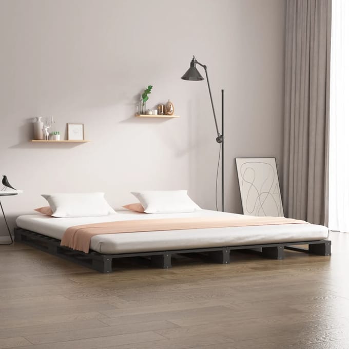 vidaXL - Palletbed - massief - grenenhout - grijs - 120x190 - cm