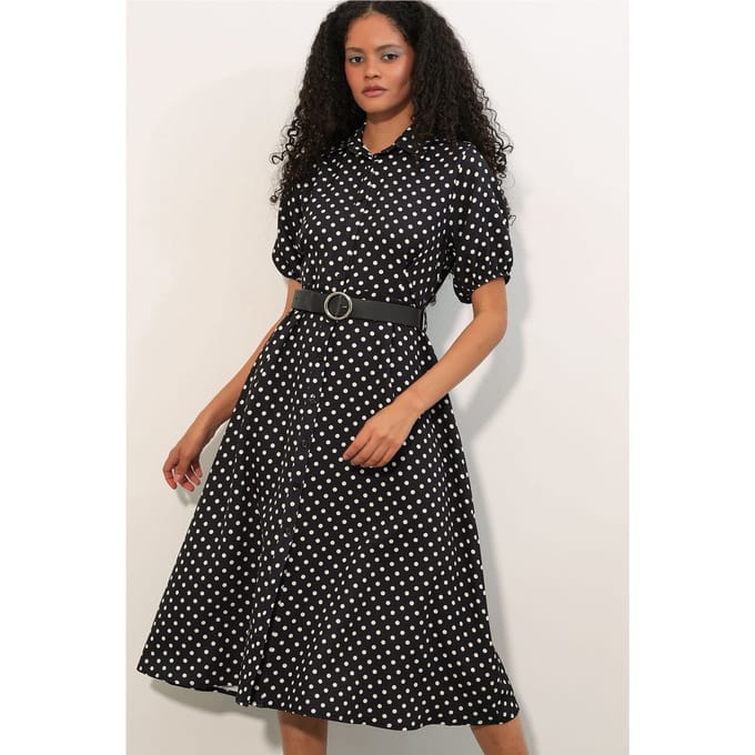 Gestippelde Midi Hemdress met Ceintuur
