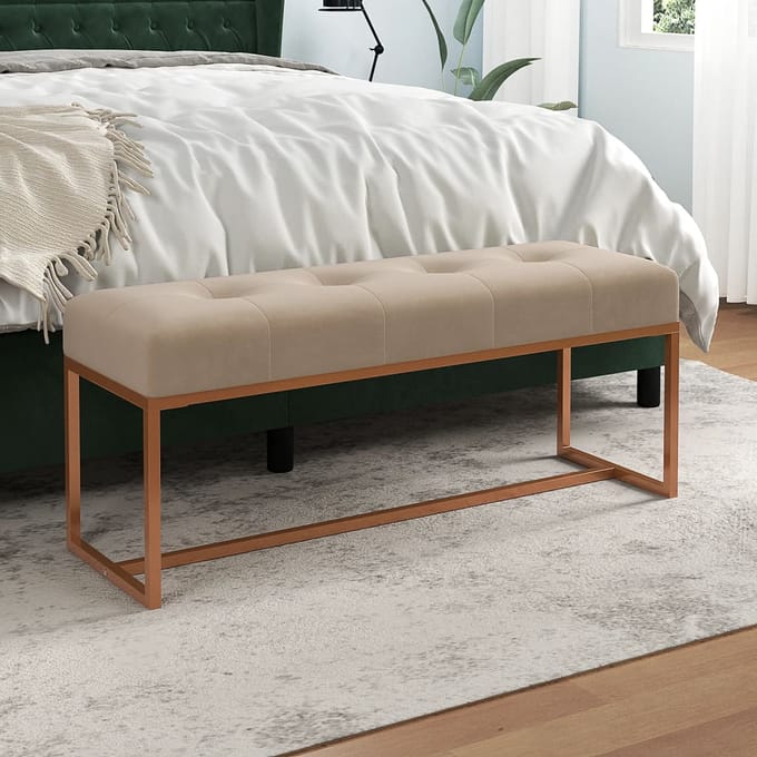 vidaXL - Bankje - 110x36x45 - cm - fluweel - beige