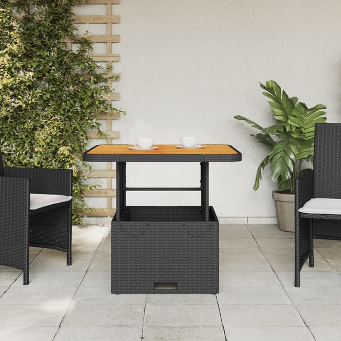 vidaXL - Tuintafel - 80x80x71 - cm - poly - rattan - en - acaciahout - zwart