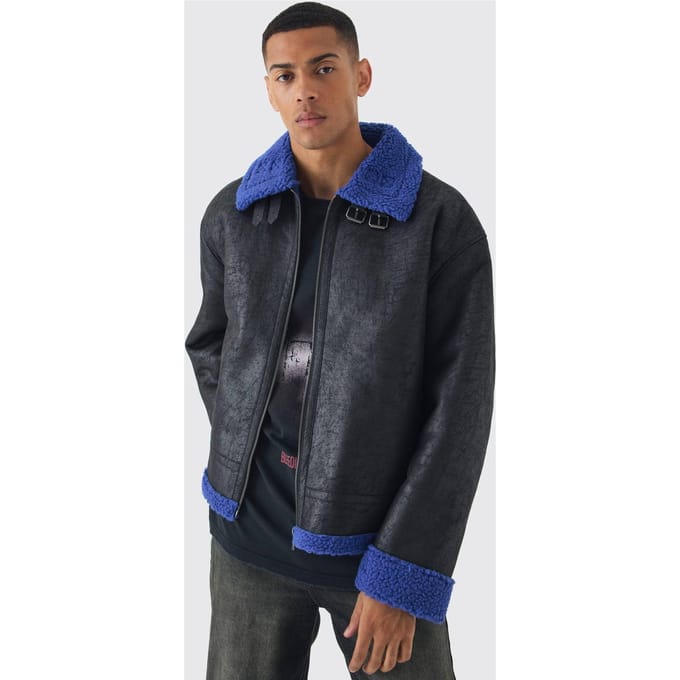 Extreme Oversized Kunstsuède Pilotenjack in Zwart | Black | Size Medium