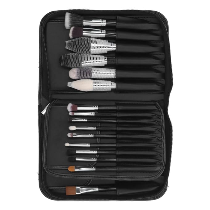 Ensemble de 29 pinceaux de maquillage professionnels pliables, poils de chèvre et manche en bois black