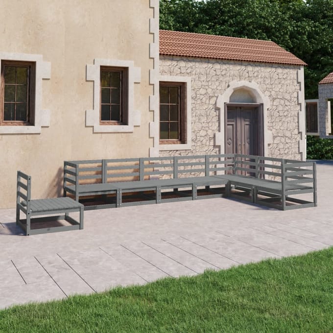 vidaXL - 8-delige - Loungeset - massief - grenenhout - grijs