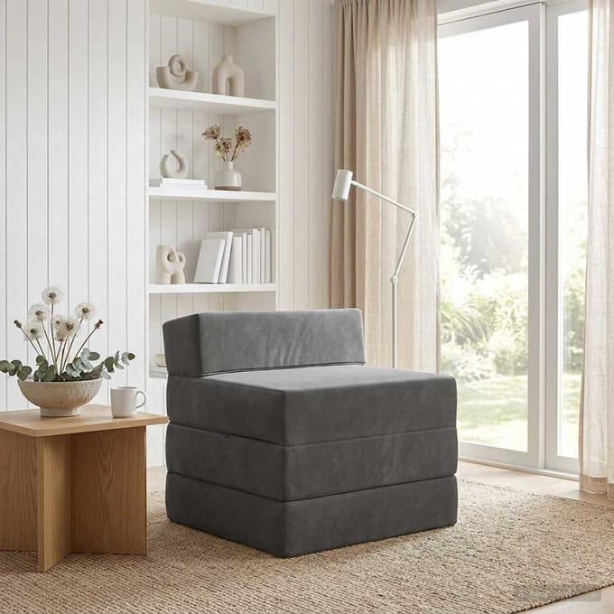 vidaXL - Vouwbare - Sofa - Bed - Donkergrijs - 70 - x - 60 - x - 63 - cm - Fluweel