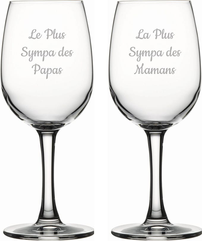 Witte wijnglas gegraveerd - 26cl - Le Plus Sympa des Papas & La Plus Sympa des Mamans