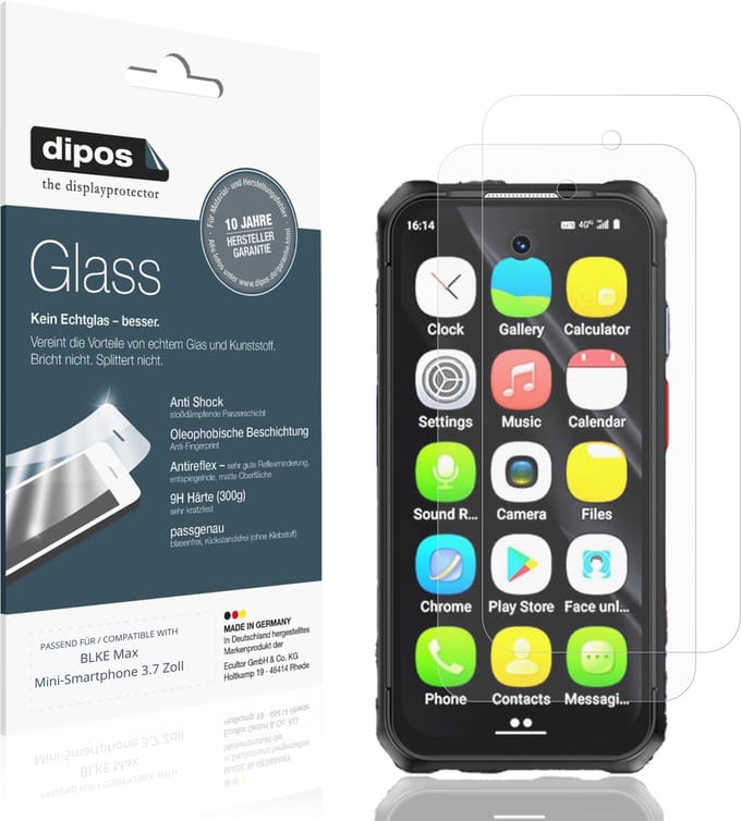 dipos – 2x Matte Pantserfolie geschikt voor BLKE Max Mini-Smartphone 3.7 Zoll | 9H Screenprotector