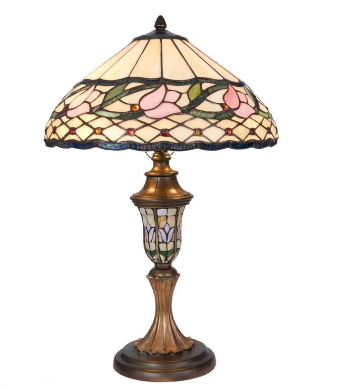 Lumilamp Tiffany Tafellamp Ø 40x60 cm Beige Roze Glas Bloem