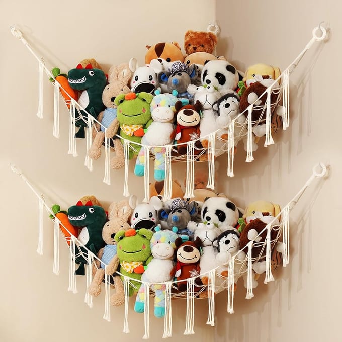 2-Pack Speelgoed Hangmat voor Knuffels - Macrame Pluche Opbergnet voor Hoek