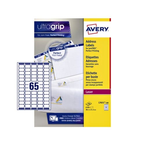 Etiket avery l7651-100 38.1x21.2mm wit 6500 Etiketten