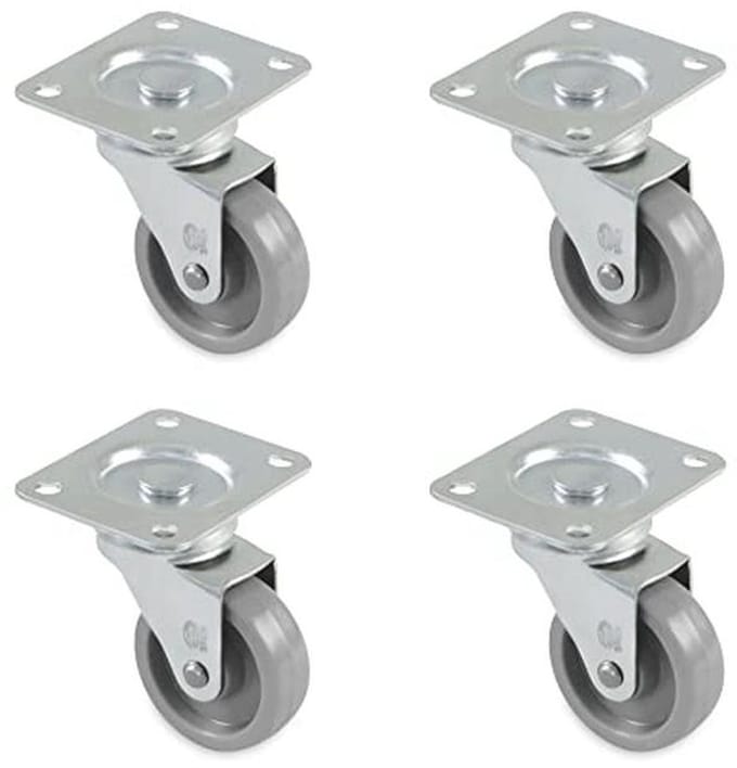 Set van 4 meubelwielen met kogellagers en plaat - Ø60 mm, 40 kg maximaal gewicht, nylon