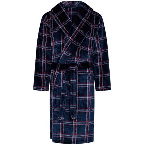 Pastunette Badjas - Twist - Geruit - Blauw - Fleece - Maat S