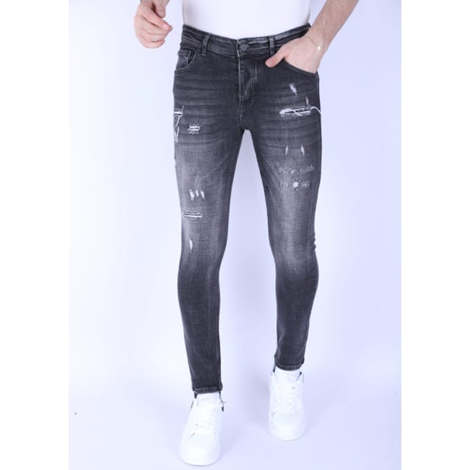 Heren Jeans met Scheuren Slim Fit -1099 - Grijs