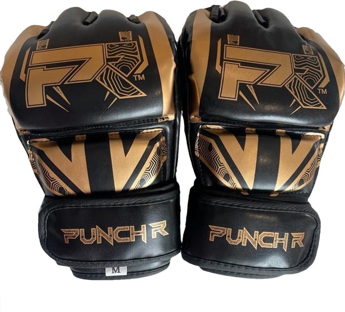 PunchR™ Electric MMA Handschoenen 4 OZ PU Zwart Goud - M
