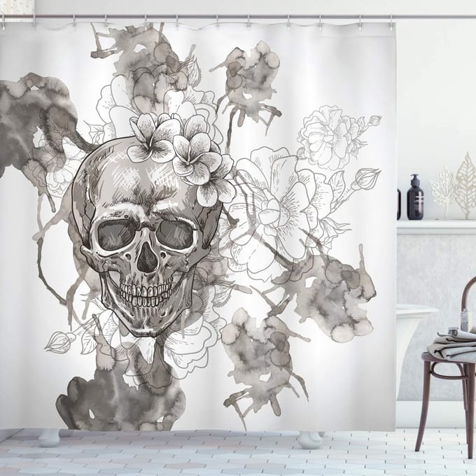 ABAKUHAUS Feest Douchegordijn – 175x240 cm – Polyester – Donkergrijs & Wit