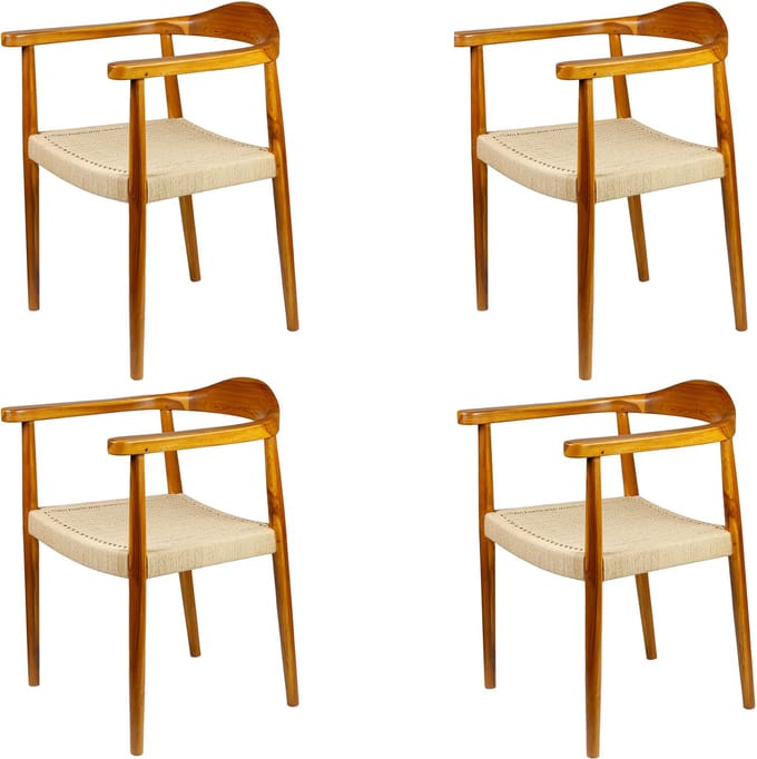 Houten eetkamerstoel - rotan stoel - set
