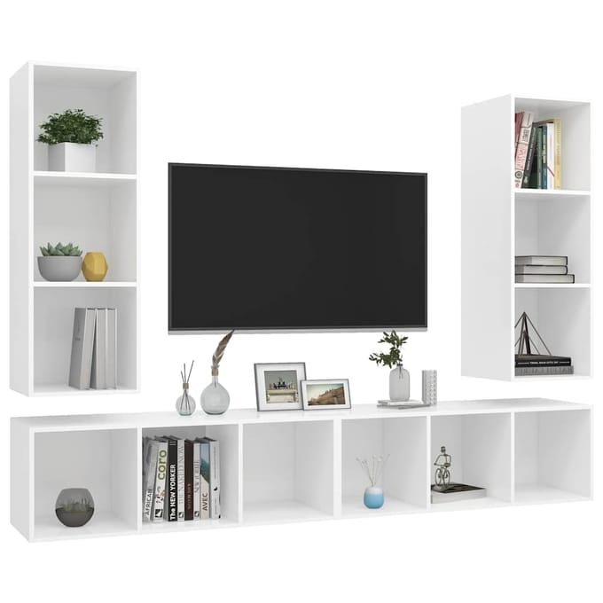 vidaXL - Tv-wandmeubelen - 4 - st - bewerkt - hout - wit